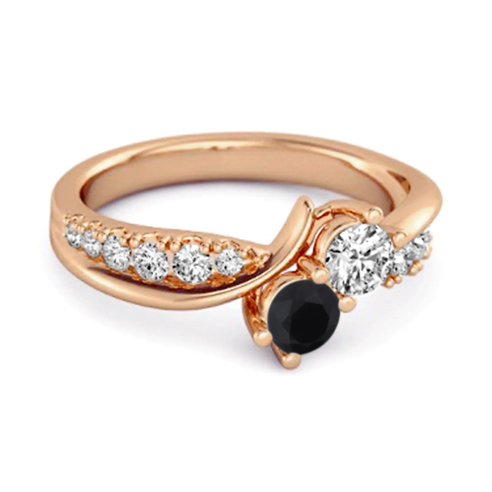 Round Cut Black Spinel Two Stone Swirl 925 Silver Anniversary Ring