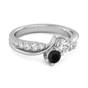 Round Cut Black Spinel Two Stone Swirl 925 Silver Anniversary Ring