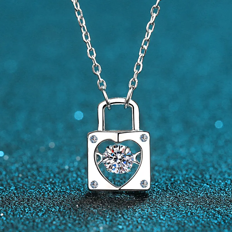 Round Cut Moissanite Diamond Lock Dancing Necklace