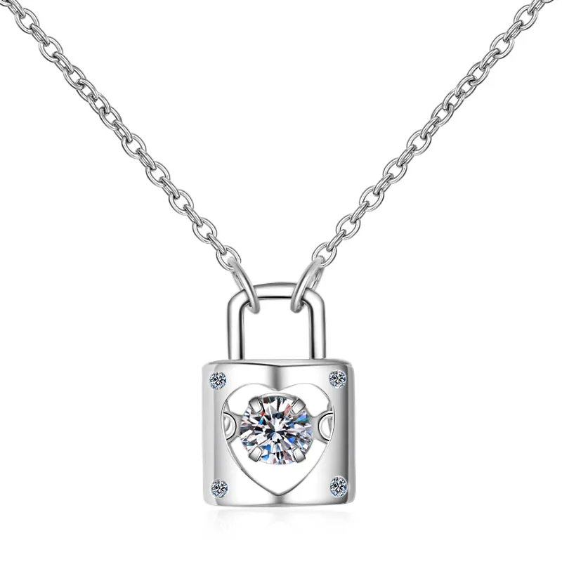 Round Cut Moissanite Diamond Lock Dancing Necklace