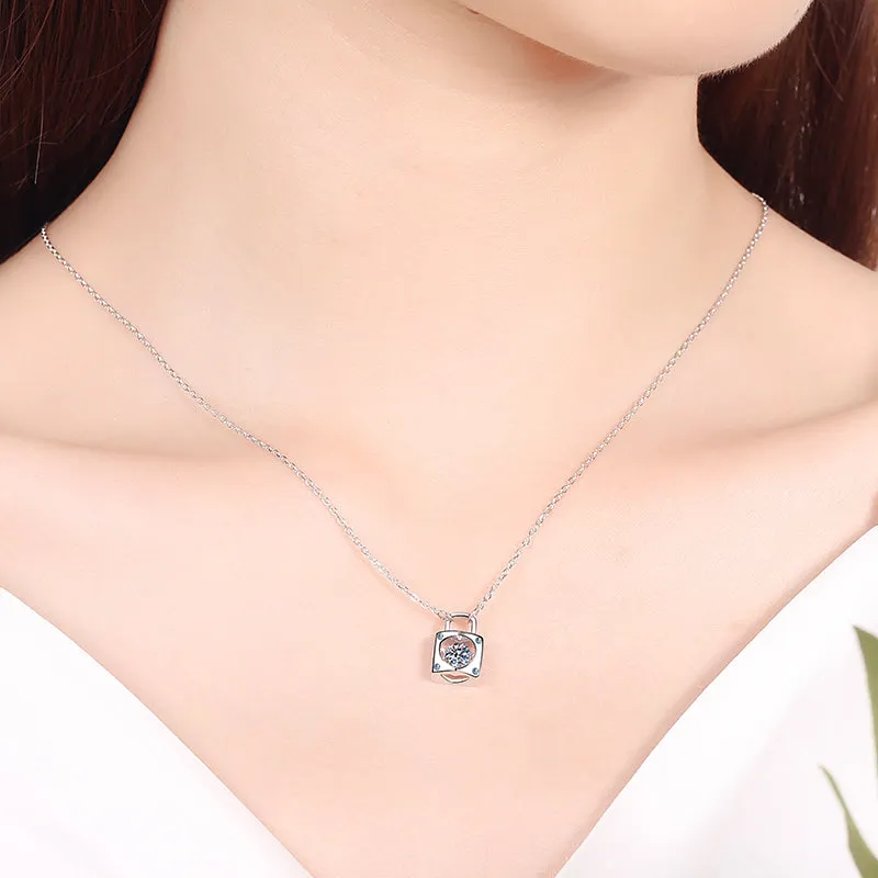 Round Cut Moissanite Diamond Lock Dancing Necklace