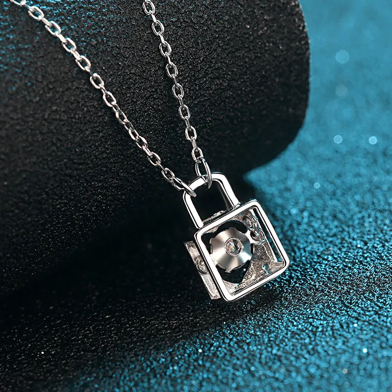 Round Cut Moissanite Diamond Lock Dancing Necklace