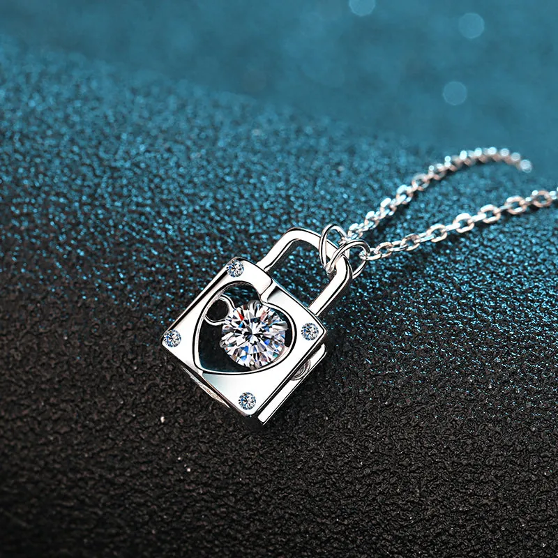 Round Cut Moissanite Diamond Lock Dancing Necklace