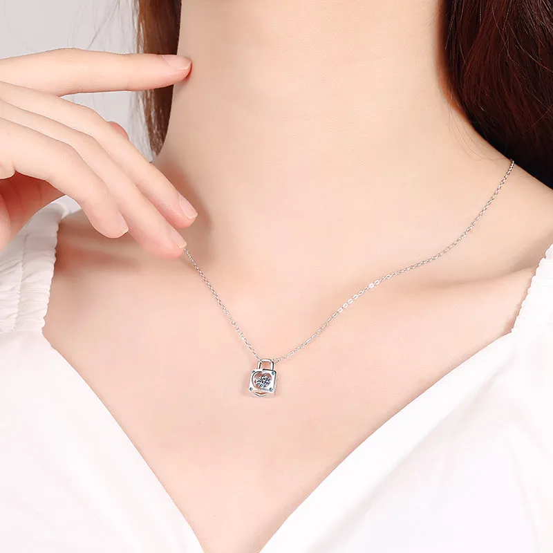 Round Cut Moissanite Diamond Lock Dancing Necklace