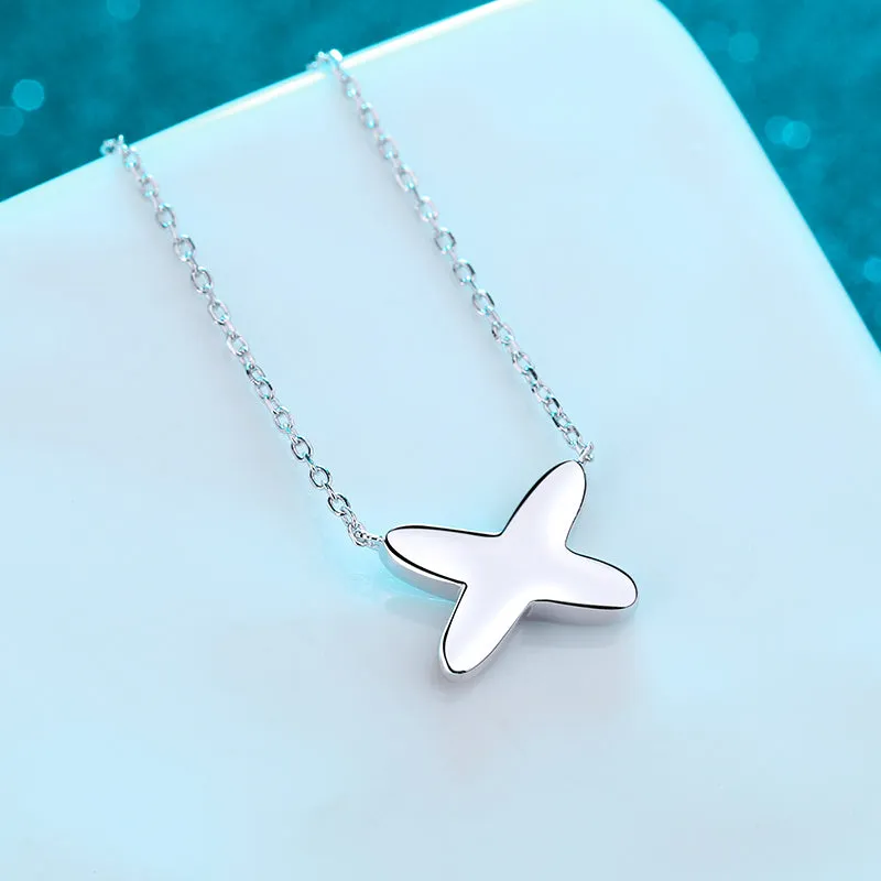 Round Cut Moissanite Diamond X-shaped Pendant Necklace