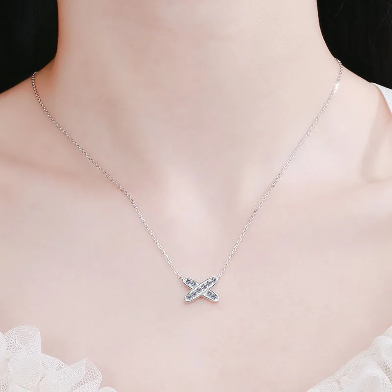 Round Cut Moissanite Diamond X-shaped Pendant Necklace