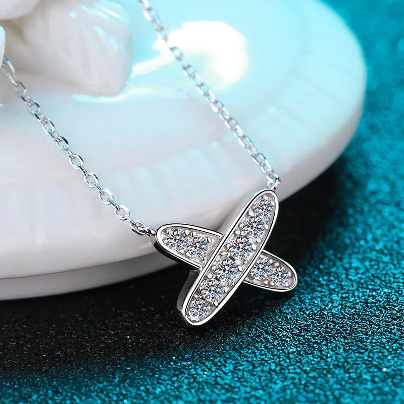 Round Cut Moissanite Diamond X-shaped Pendant Necklace