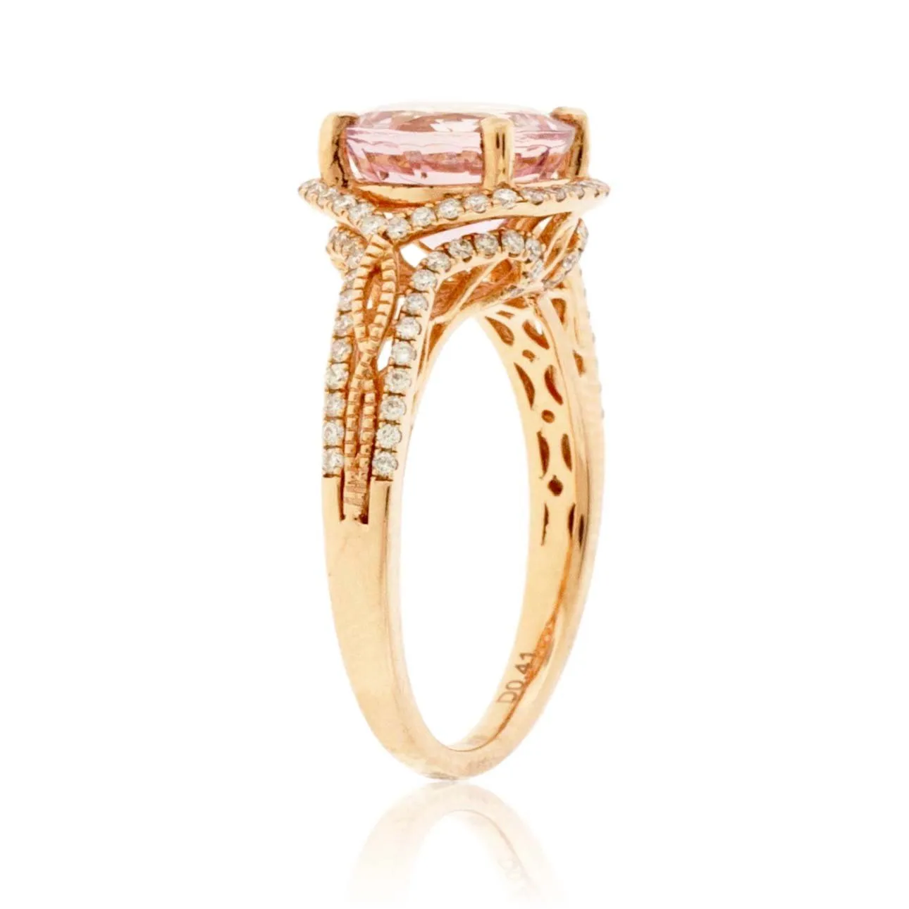 Round Cut Morganite & Diamond Accented Ring