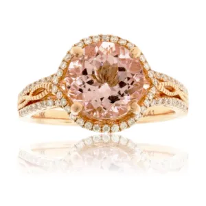 Round Cut Morganite & Diamond Accented Ring