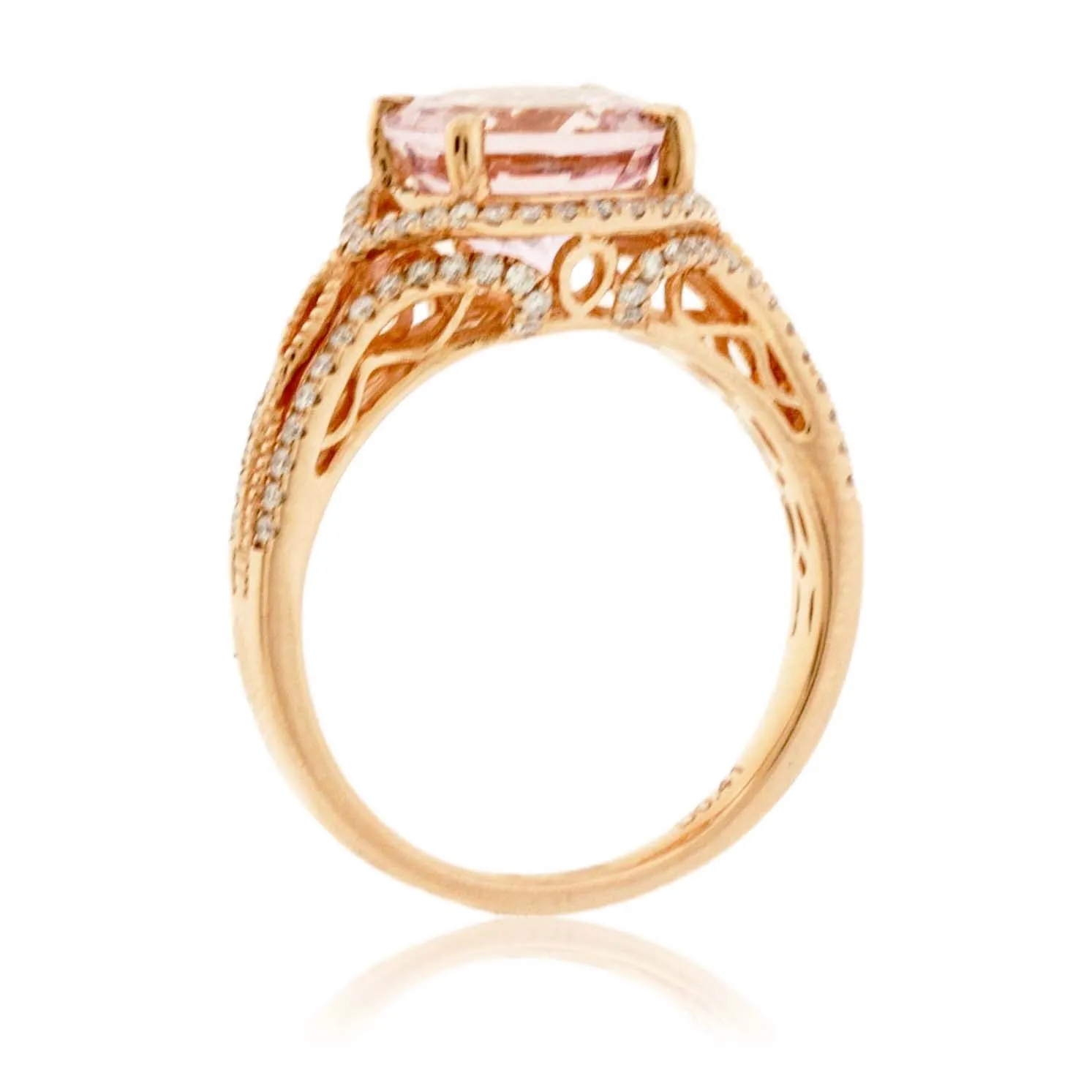Round Cut Morganite & Diamond Accented Ring