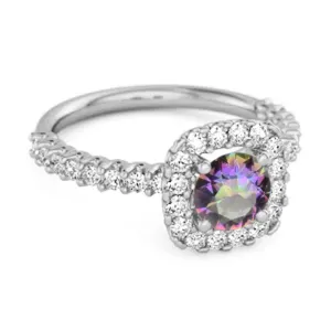 Round Cut Mystic Topaz 925 Sterling Silver Halo Ring Princess Gift