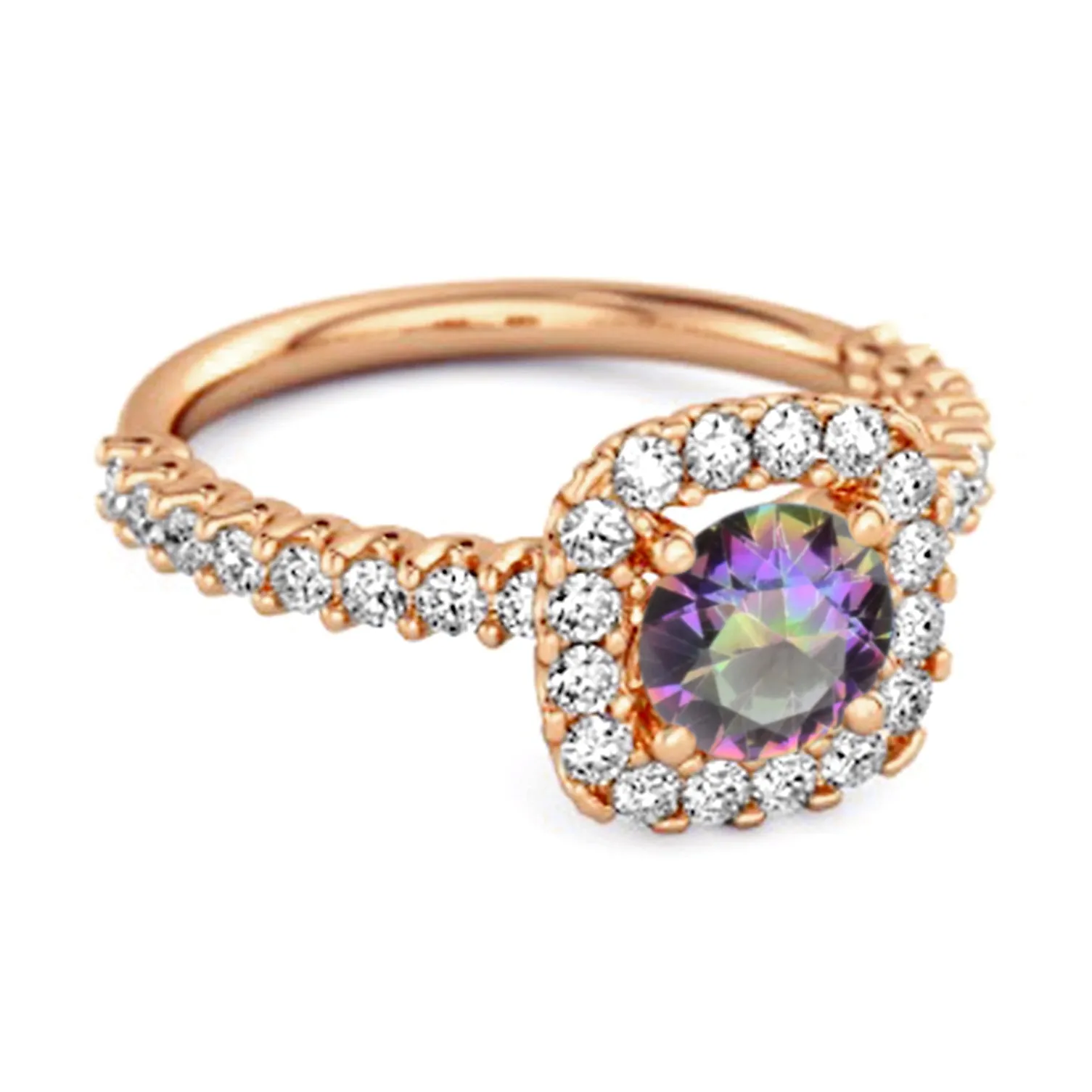 Round Cut Mystic Topaz 925 Sterling Silver Halo Ring Princess Gift