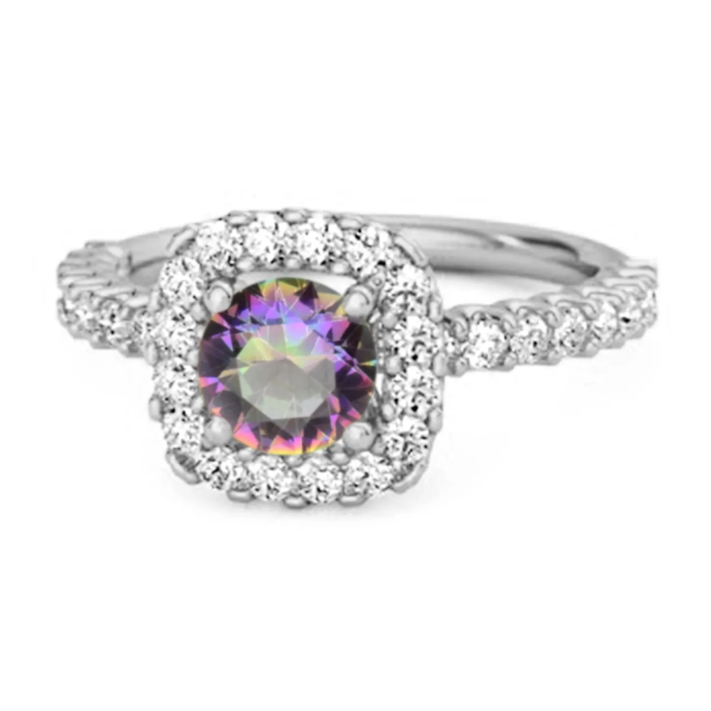 Round Cut Mystic Topaz 925 Sterling Silver Halo Ring Princess Gift