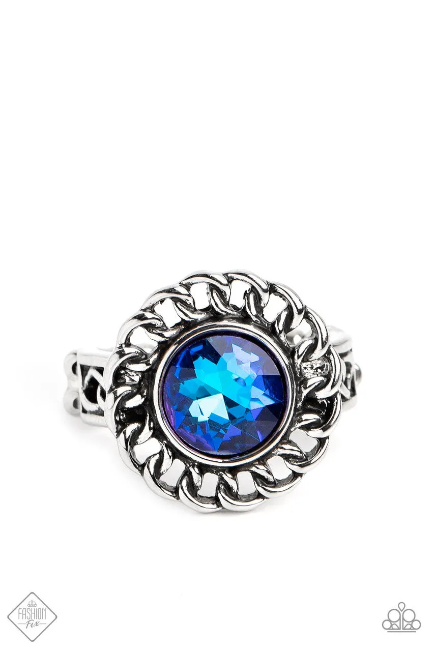 Round Table Runway - Blue - Circle UV Gem Paparazzi Dainty Ring