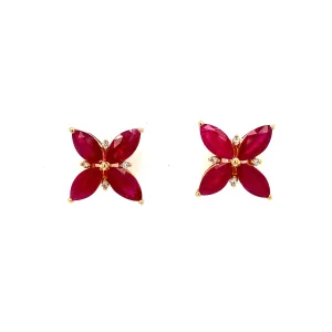 Ruby and Diamond Earring in 14K Yellow Gold - KGT 33091