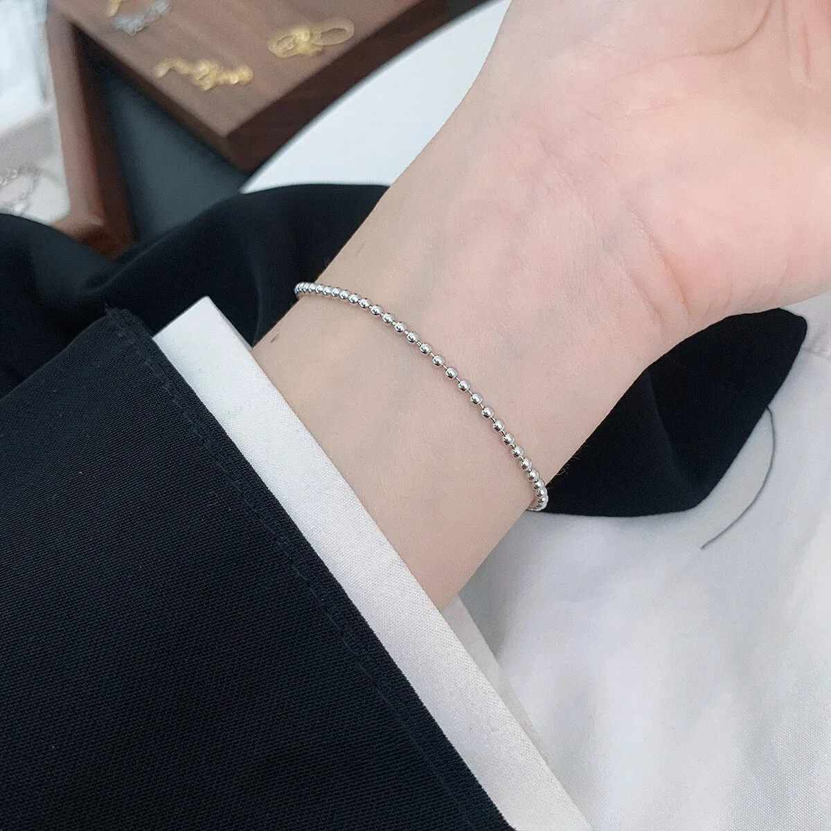S925 Silver 2mm Bead Bracelet