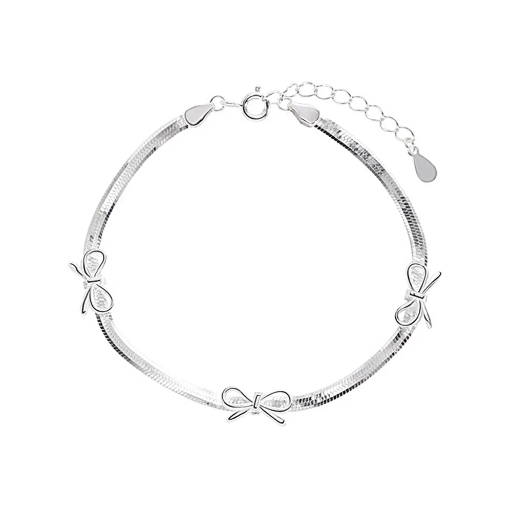 S925 Silver Snake Bone Chain Bowknot Bracelet