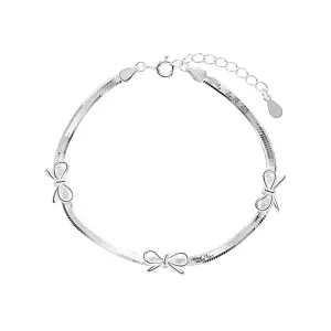 S925 Silver Snake Bone Chain Bowknot Bracelet