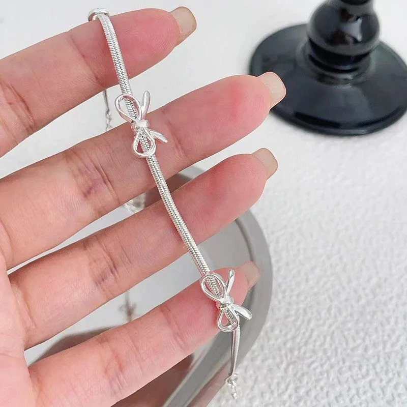 S925 Silver Snake Bone Chain Bowknot Bracelet