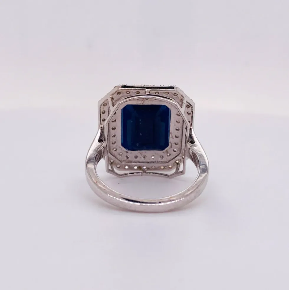 Sapphire Double Diamond Halo Ring