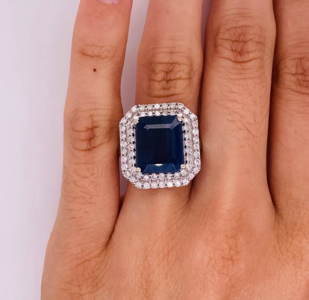 Sapphire Double Diamond Halo Ring