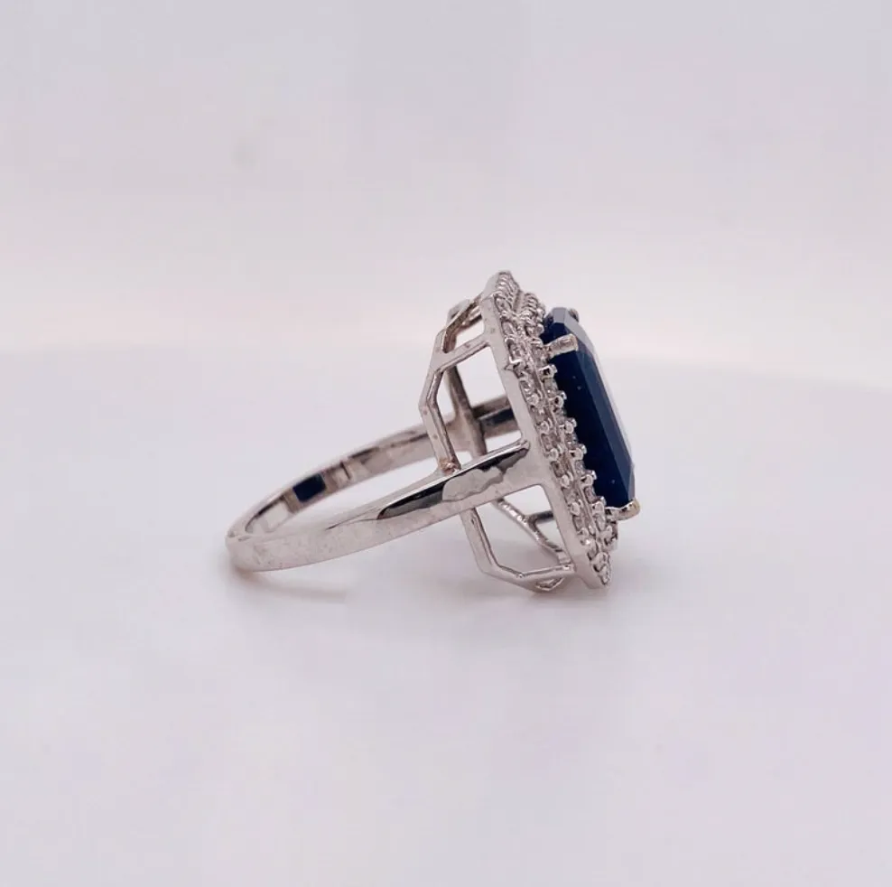 Sapphire Double Diamond Halo Ring