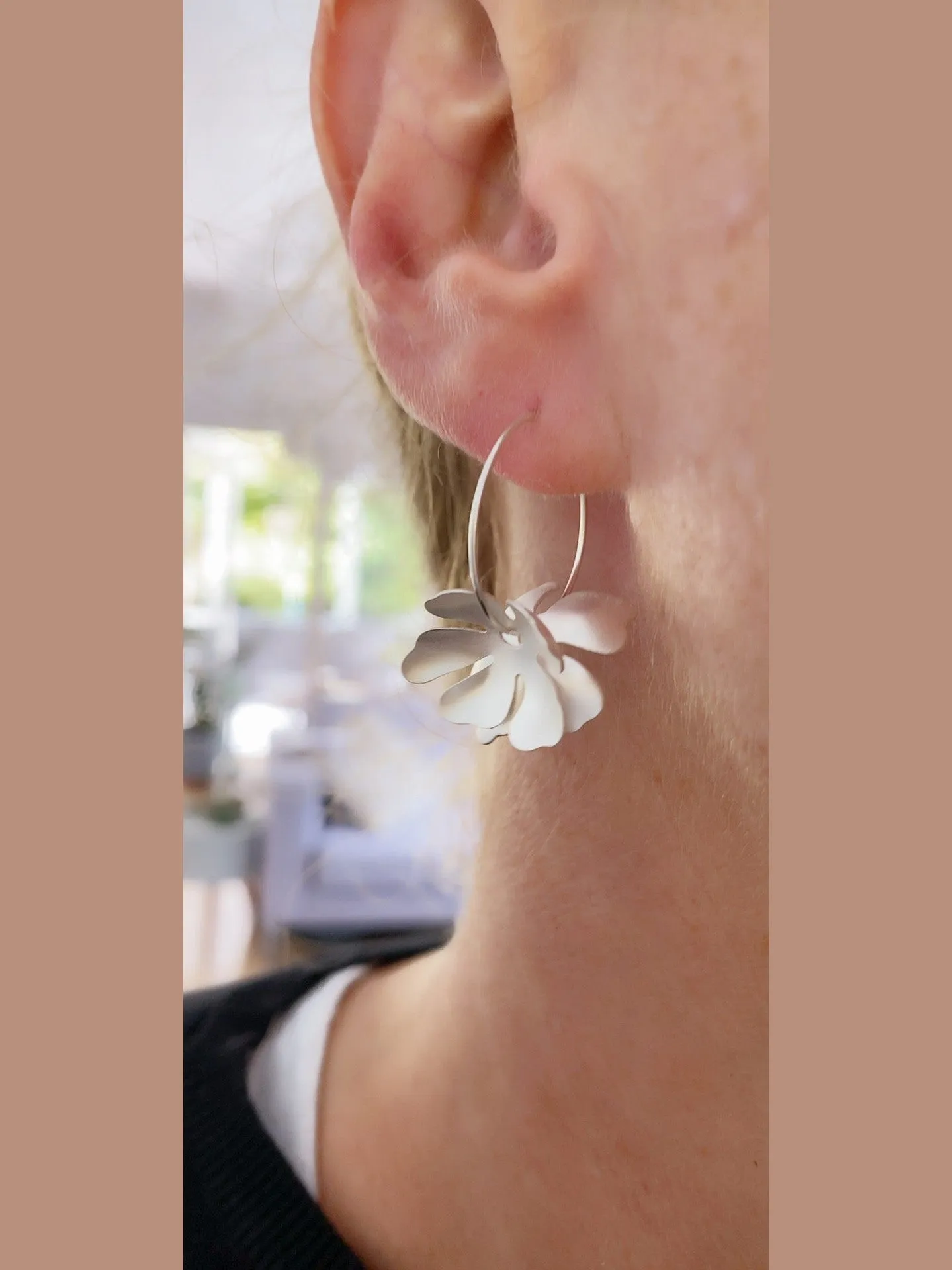 Satin Double Flower Hoop Earrings