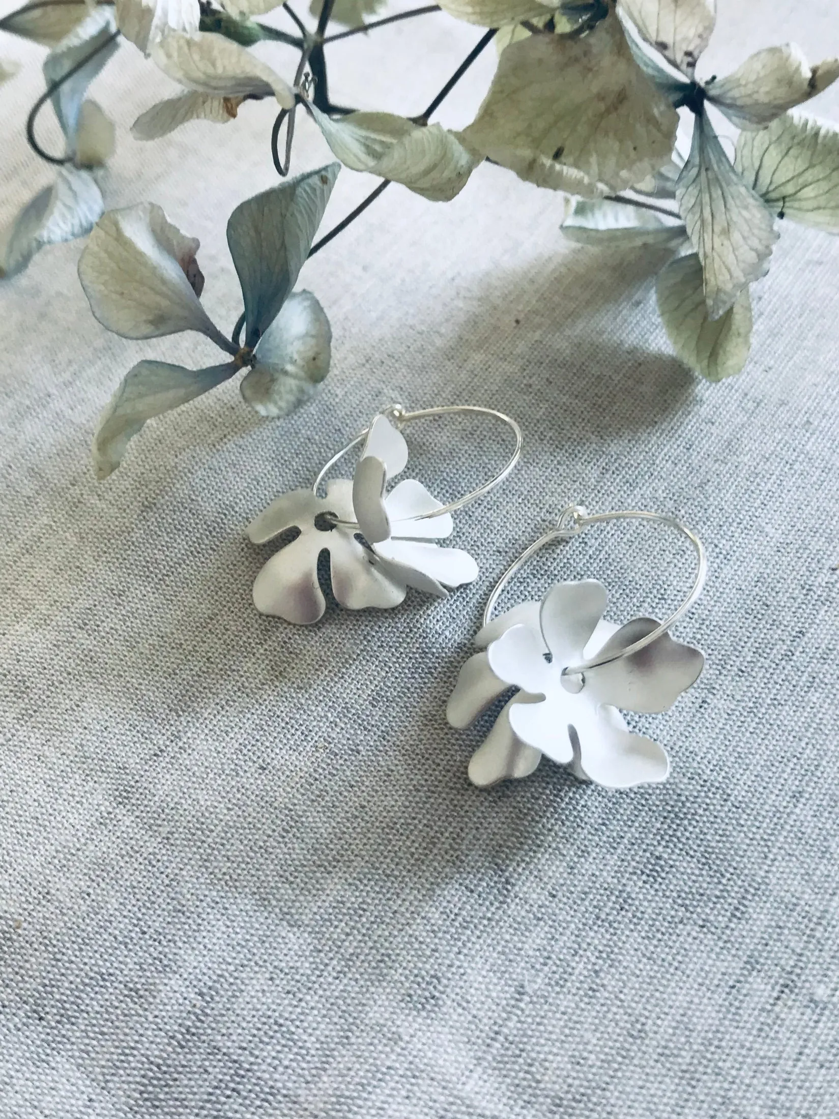 Satin Double Flower Hoop Earrings