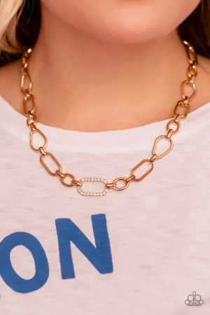 Sentimental Sequence - Gold - White Rhinestone Chain Paparazzi Short Necklace - Selfie September 2023 Exclusive