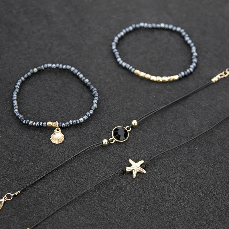 SEXY SPARKLES Stackable Bracelets Multilayer Boho Bracelet Sets Beads Metal Chain Rope Adjustabl Bracelets for Women Elastic Rope Charm Bangle Bracelet Best Women Teen Girls Gift