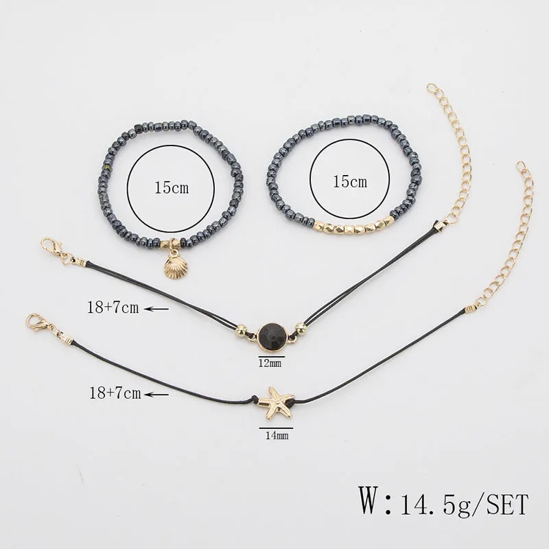 SEXY SPARKLES Stackable Bracelets Multilayer Boho Bracelet Sets Beads Metal Chain Rope Adjustabl Bracelets for Women Elastic Rope Charm Bangle Bracelet Best Women Teen Girls Gift