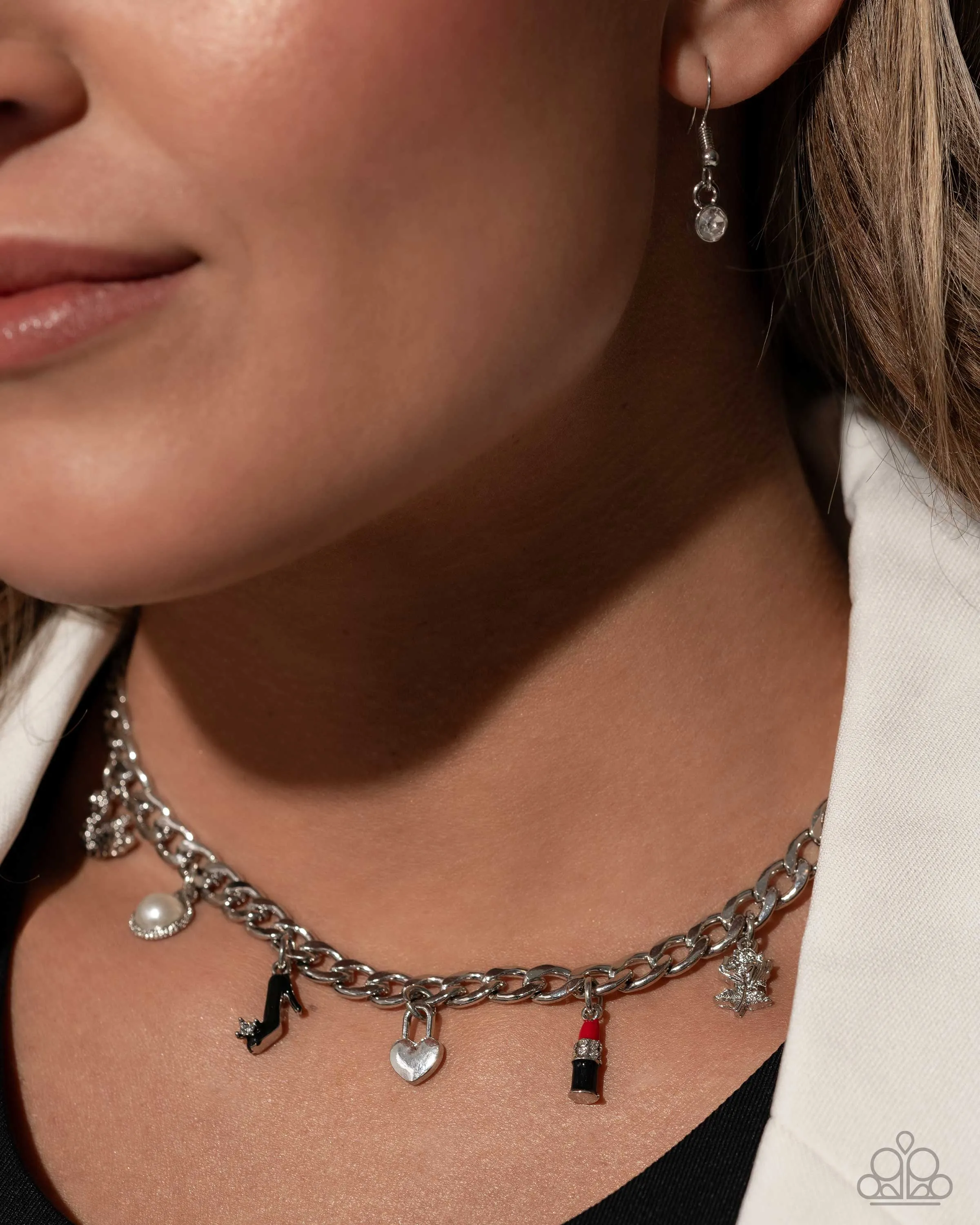 Shopaholic Slay - Red - High Heel, Lipstick, Rose, Swan Charm Paparazzi Short Necklace - July 2024 Life of the Party Exclusive