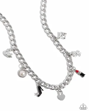 Shopaholic Slay - Red - High Heel, Lipstick, Rose, Swan Charm Paparazzi Short Necklace - July 2024 Life of the Party Exclusive