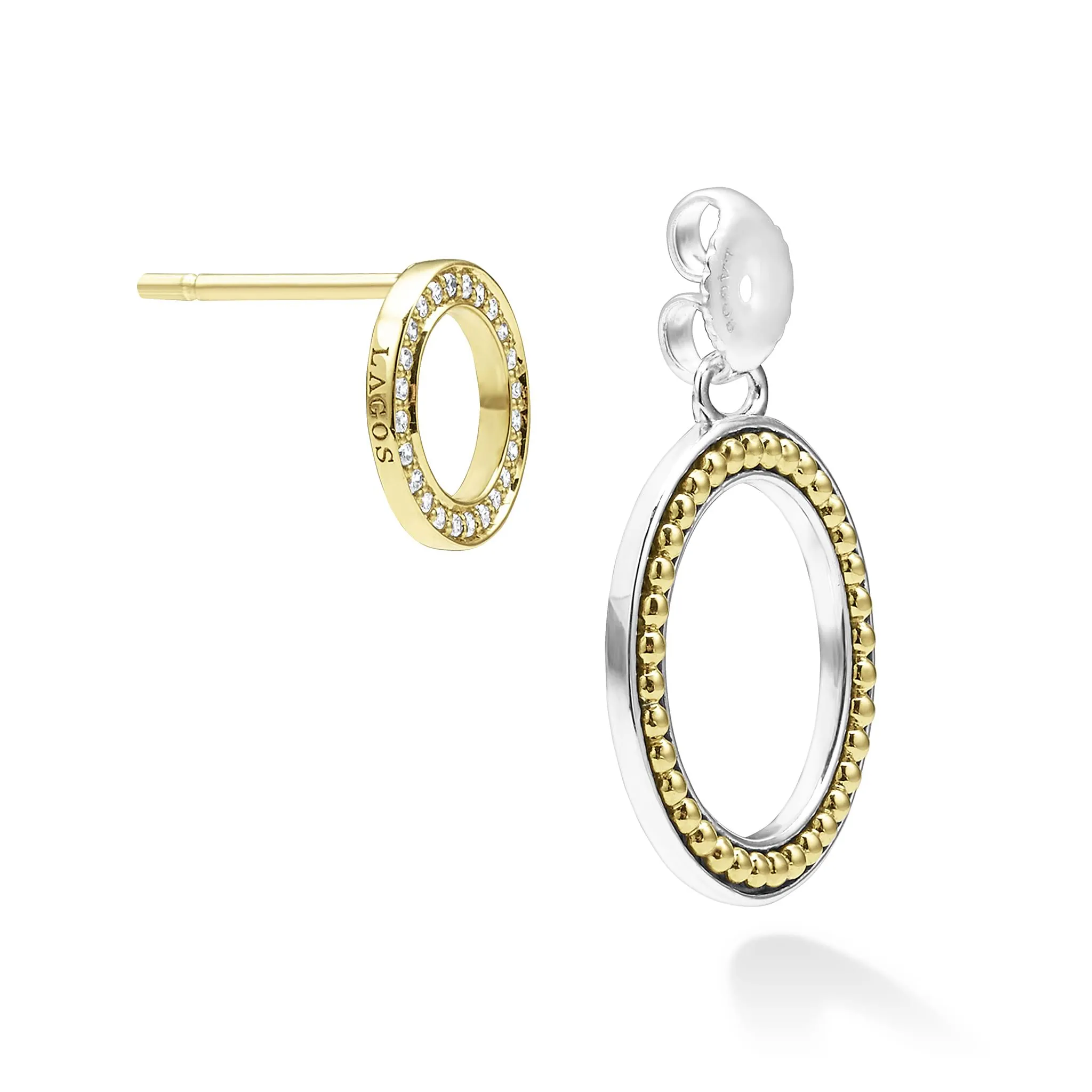 Signature Caviar Double Circle Diamond Drop Earrings
