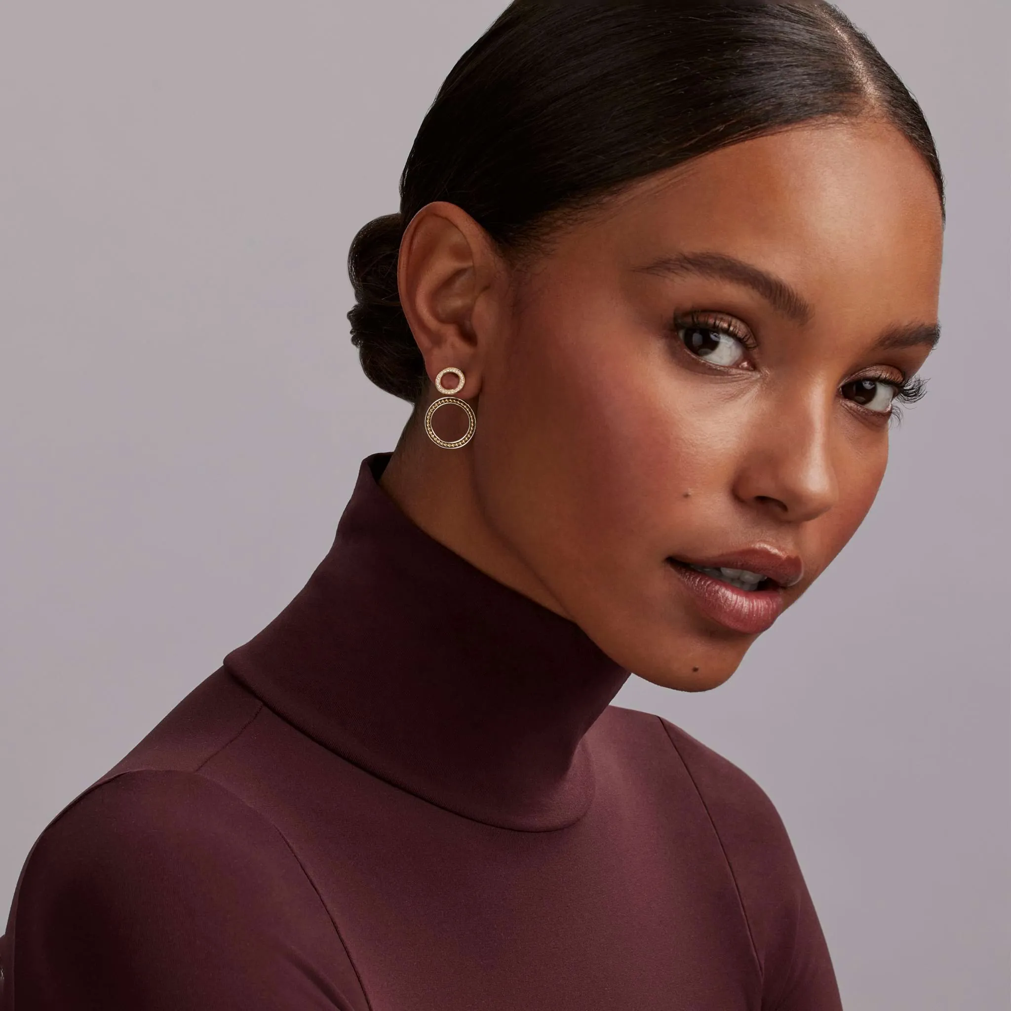 Signature Caviar Double Circle Diamond Drop Earrings