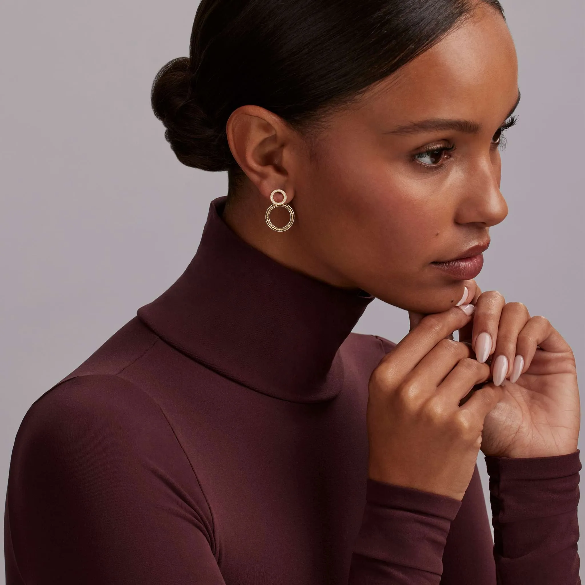 Signature Caviar Double Circle Diamond Drop Earrings