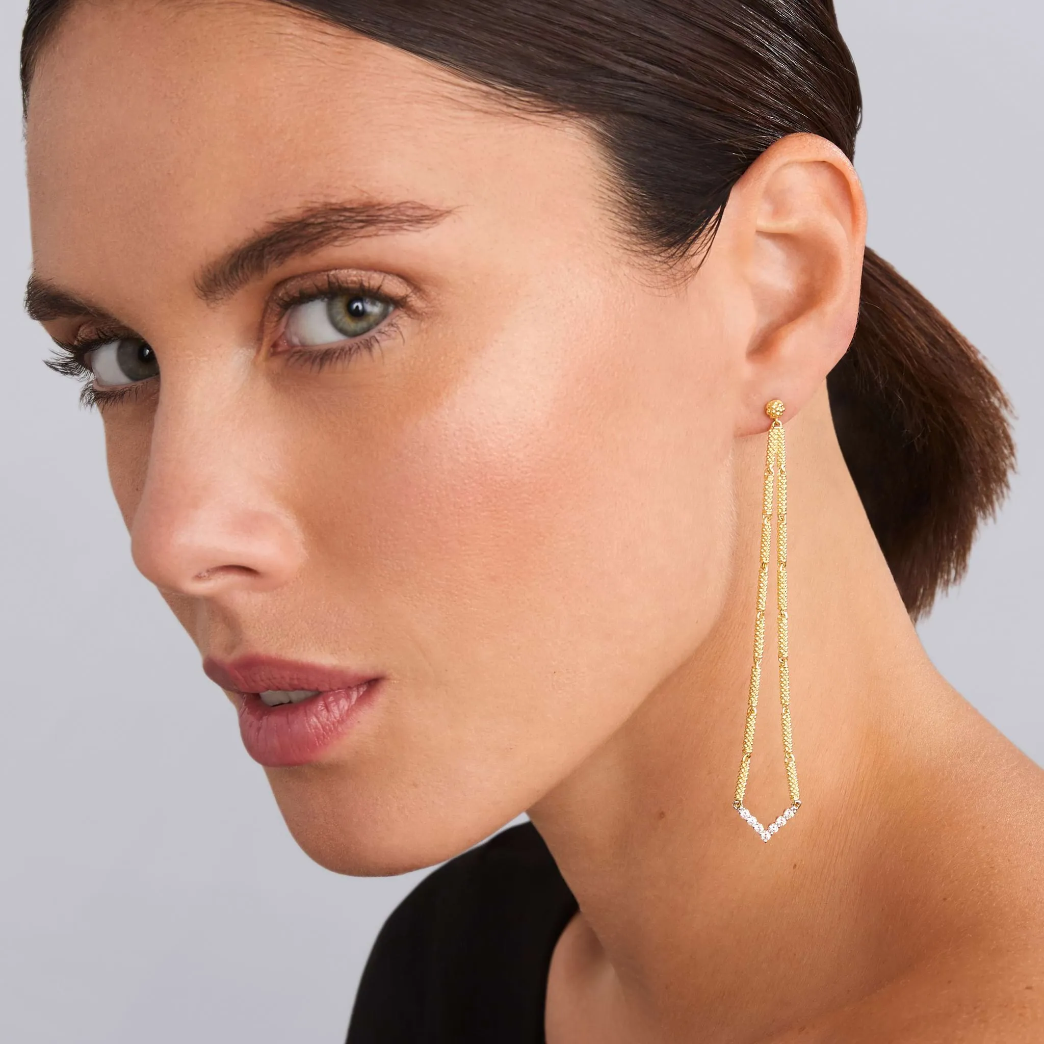 Signature Caviar Extra Long Superfine Diamond Drop Earrings