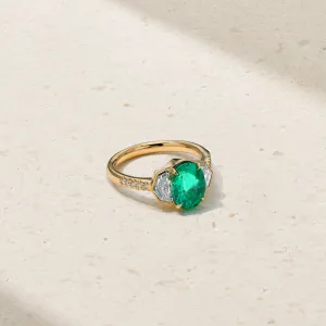 Silky Three Stone Emerald and Diamond Ring