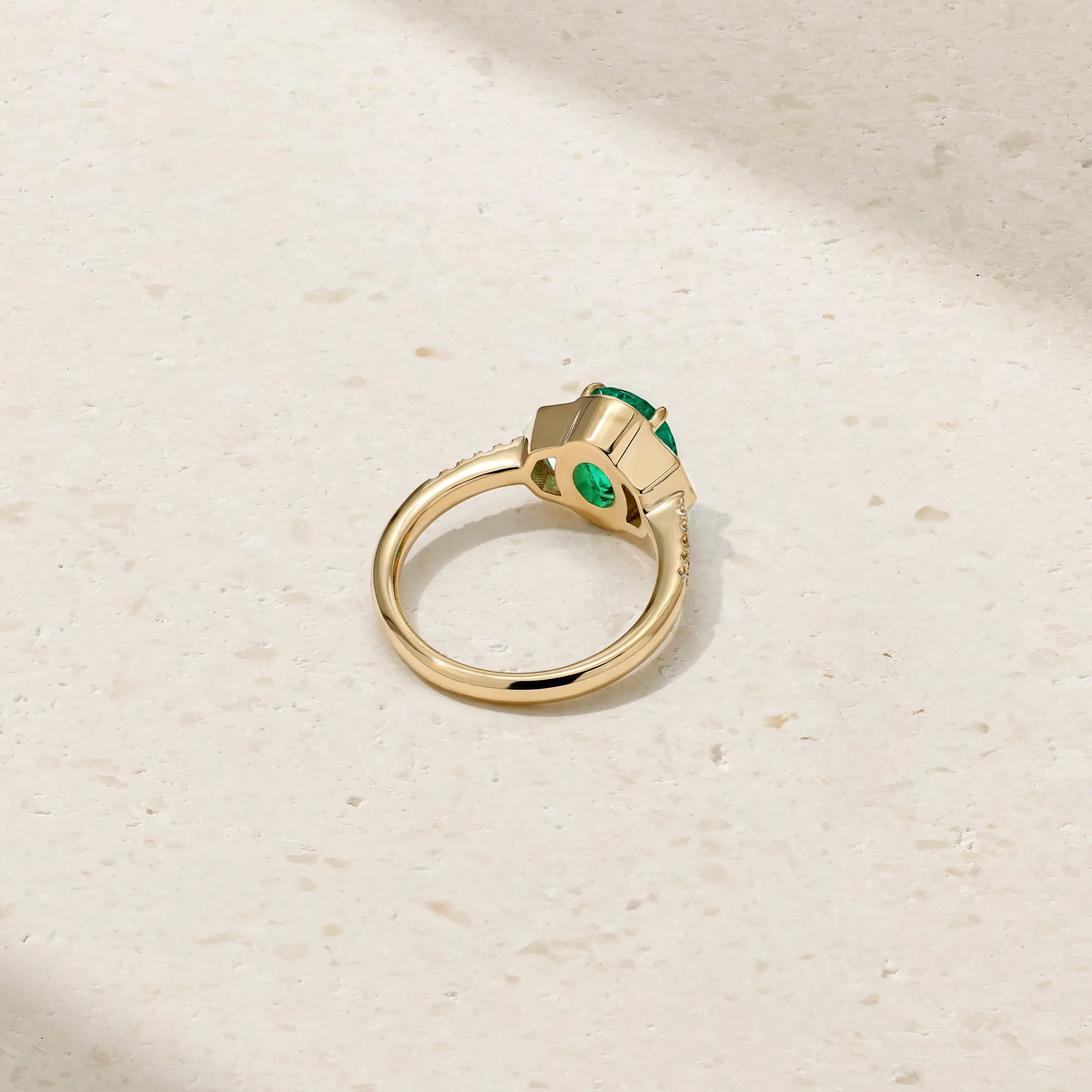 Silky Three Stone Emerald and Diamond Ring