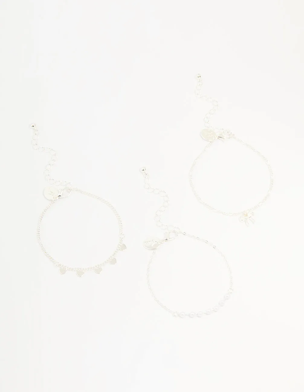 Silver Diamante Bow & Heart Bracelets 3-Pack