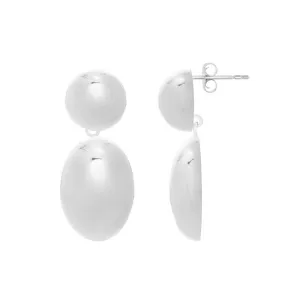 Silver Puffed Oval Button Drop Earrings
