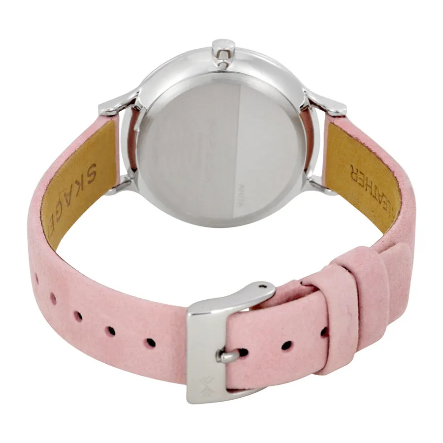 Skagen Anita Mirror Gray Dial Ladies Pink Leather Watch SKW2411