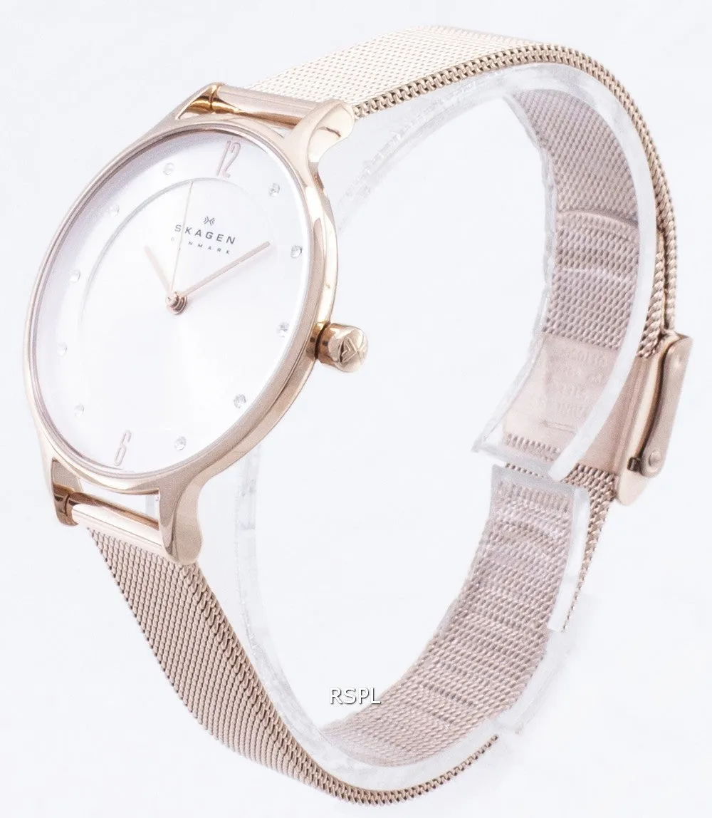 Skagen Anita Silver Dial Crystal Rose Gold-Tone Mesh Bracelet SKW2151 Womens Watch