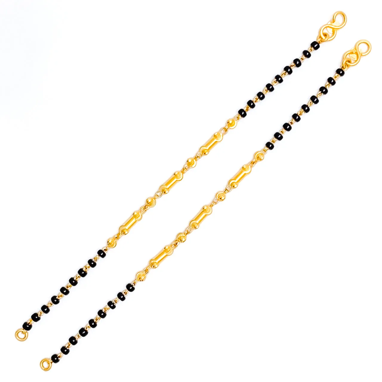 Slender Chic 22k Gold Black Bead Baby Bracelet Pair