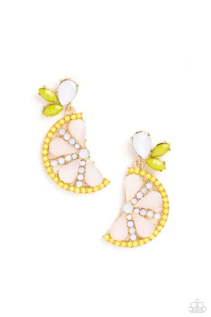 Slice of Summer - Yellow - Opalescent Bead Lemon Paparazzi Post Earrings - 2023 Summer Party Pack Exclusive