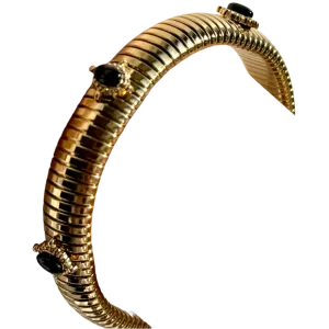 Small Onyx Stone Gold Omega Bracelet