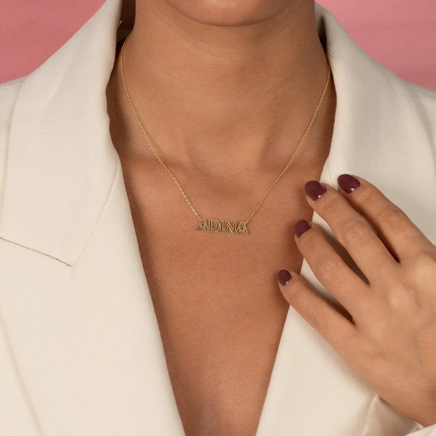 Solid Cutout Uppercase Nameplate Necklace