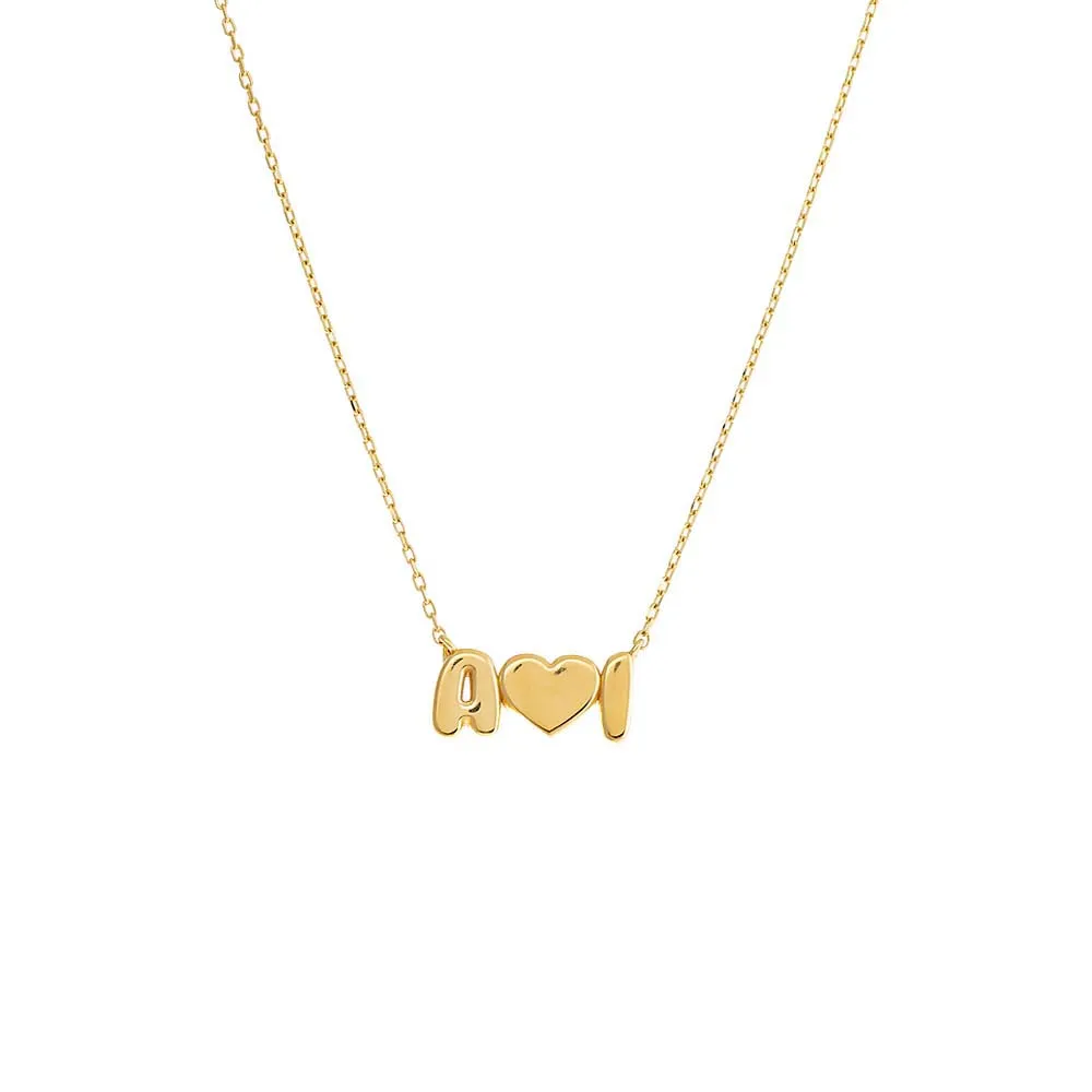 Solid Double Initial X Heart Necklace