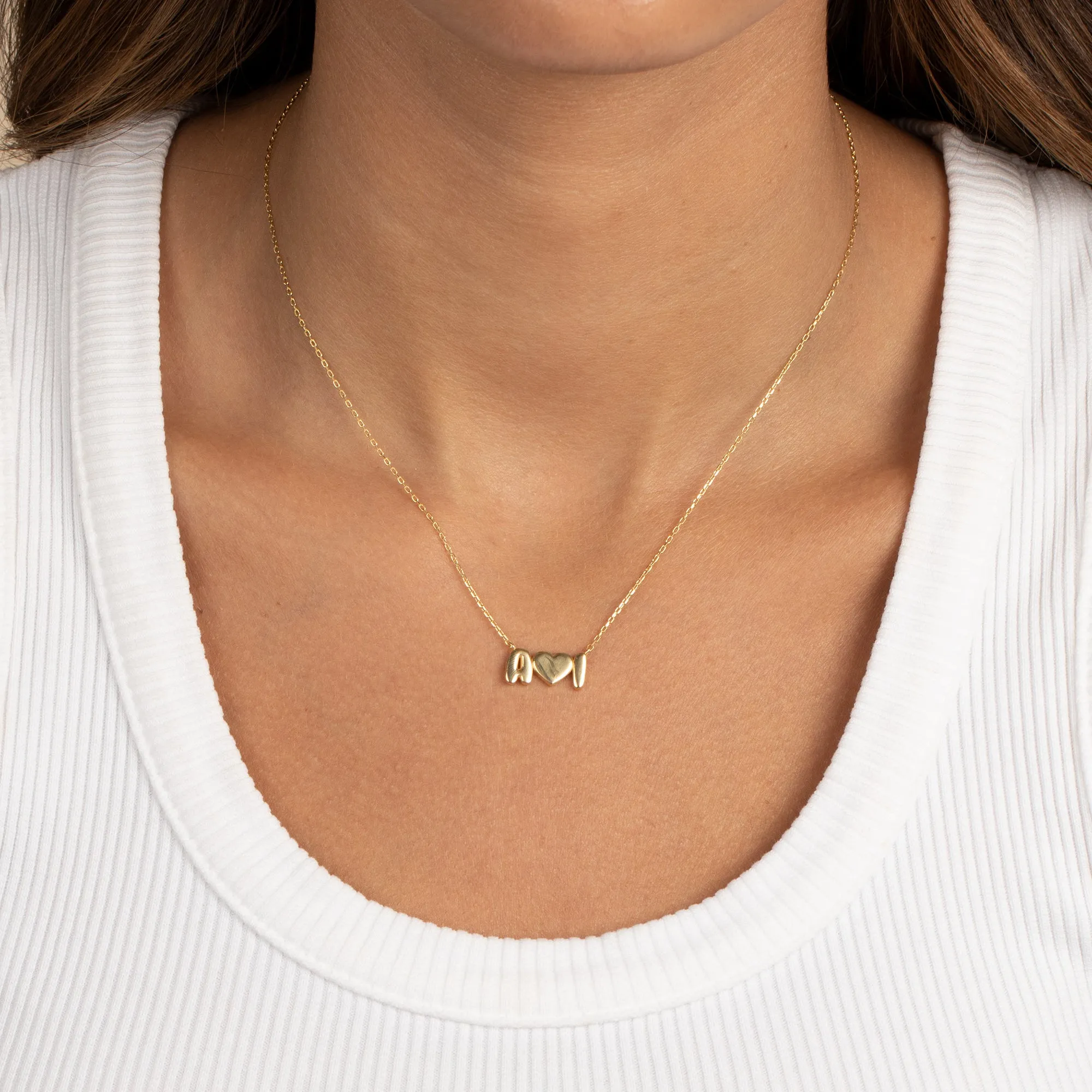 Solid Double Initial X Heart Necklace