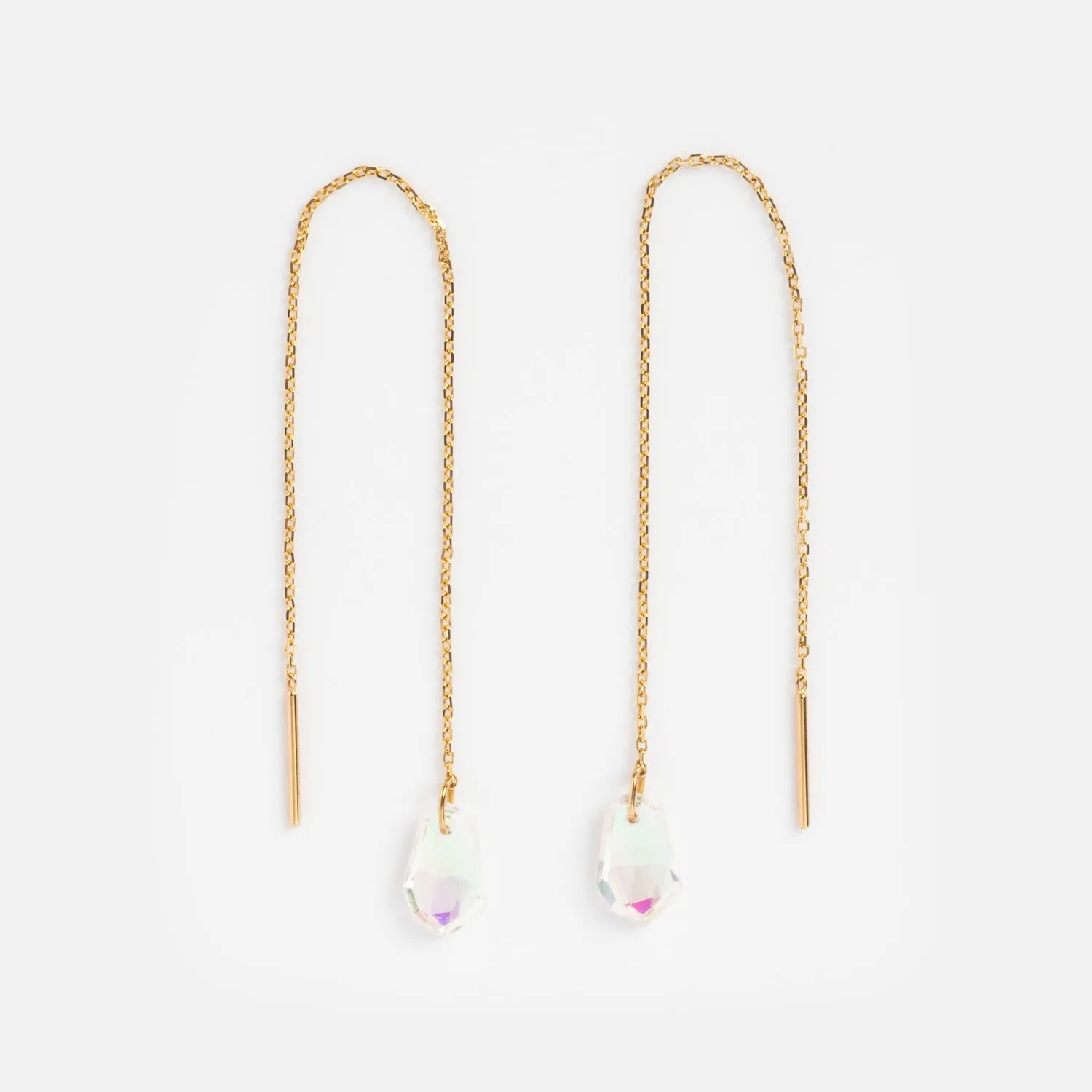 Solid Gold Angel Aura Quartz Threader Earrings for Positivity